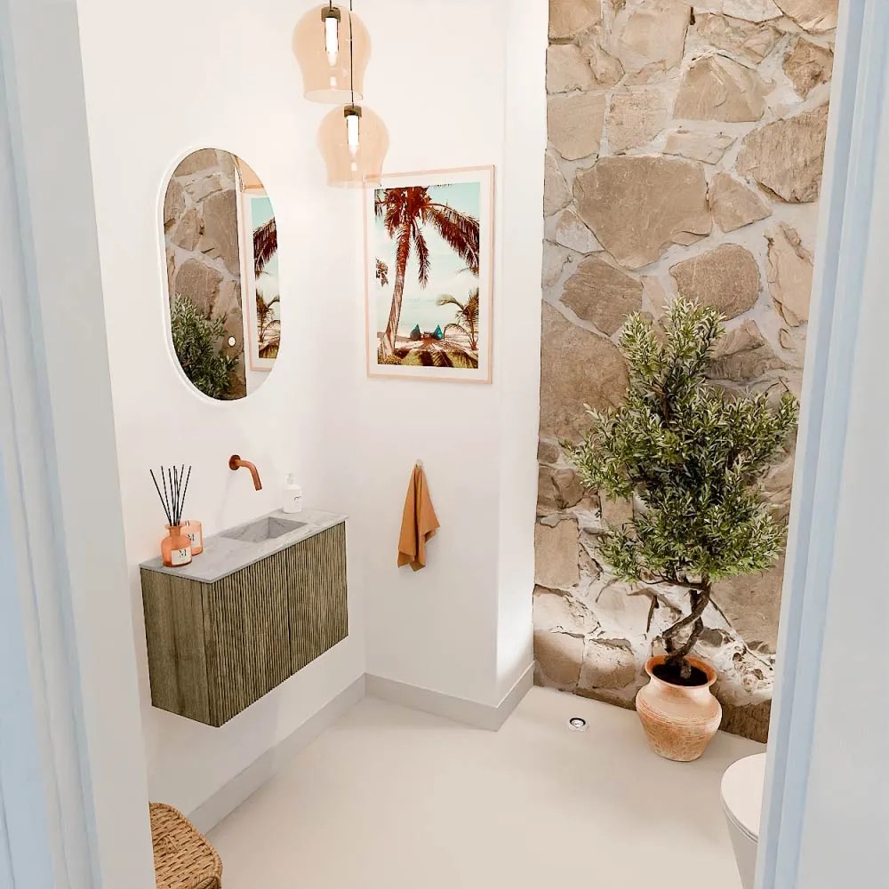 Mondiaz Joya DLux 60cm toiletmeubel dusk met wastafel faye rechts zonder kraangat glace