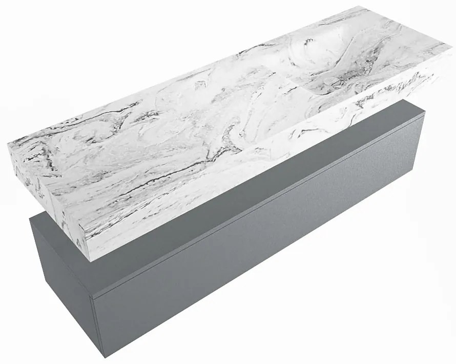 Mondiaz Alan DLux badmeubel 150cm plata 1 lade met wastafel glace rechts zonder kraangat