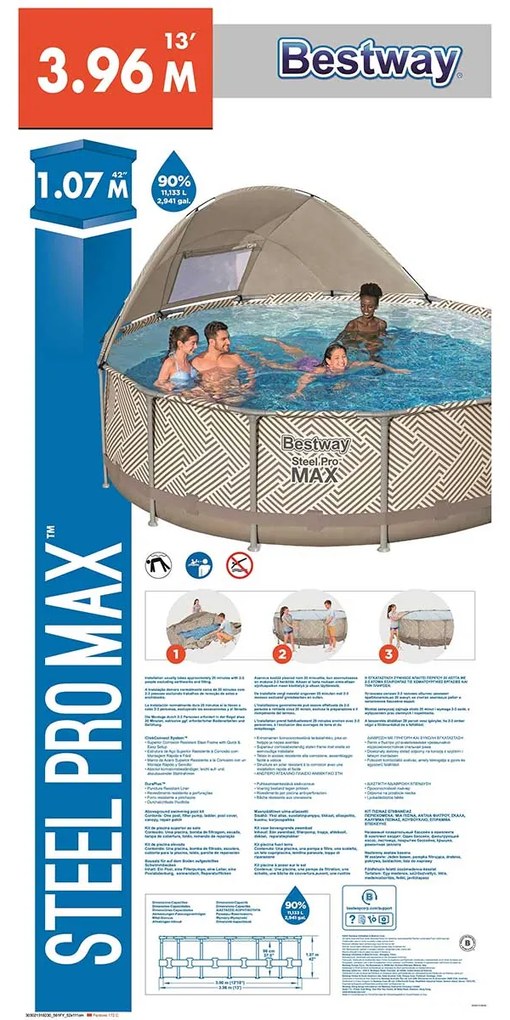 Bestway frame zwembad steel pro max set rond 396 cm met zonnescherm