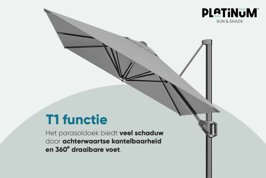 Platinum Voyager zweefparasol T1 3x2 m. - Light Grey met voet en hoes