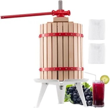 VEVOR Fruitwijnpers Fruitmolen (18 L) met massief houten mand met 8 blokken, robuuste handmatige sapcentrifuge, ciderpers, appelpers, druivenpers, olijfoliepers met handvat, sappers voor de keuken