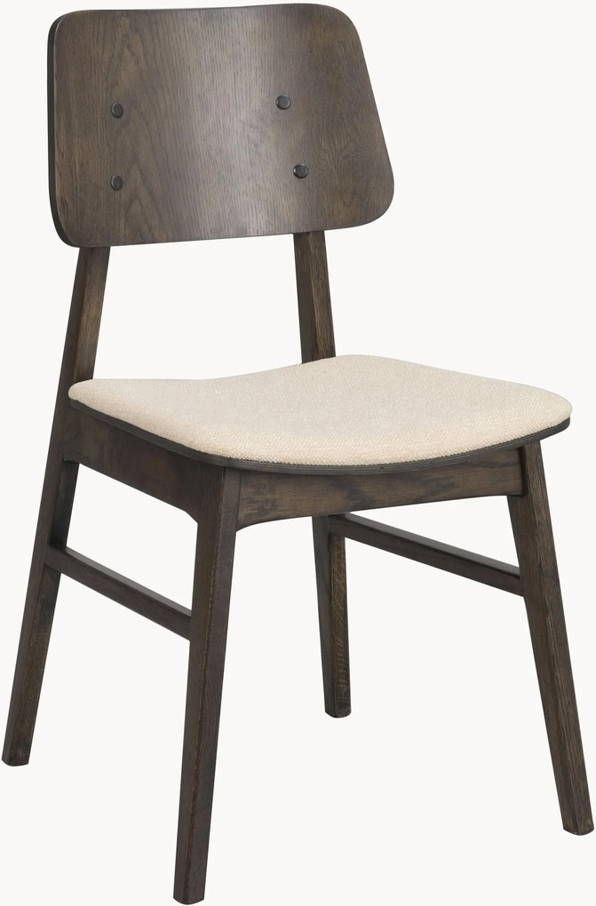Eetkamerstoelen Nagano van eikenhout met gestoffeerde zitvlak, 2-delig
