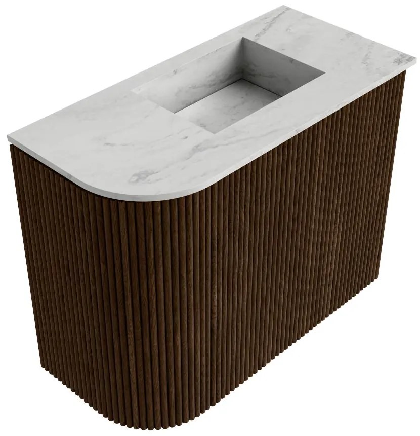Mondiaz Joya DLux 50cm toiletmeubel ronding links walnut met wastafel faye rechts zonder kraangat opalo