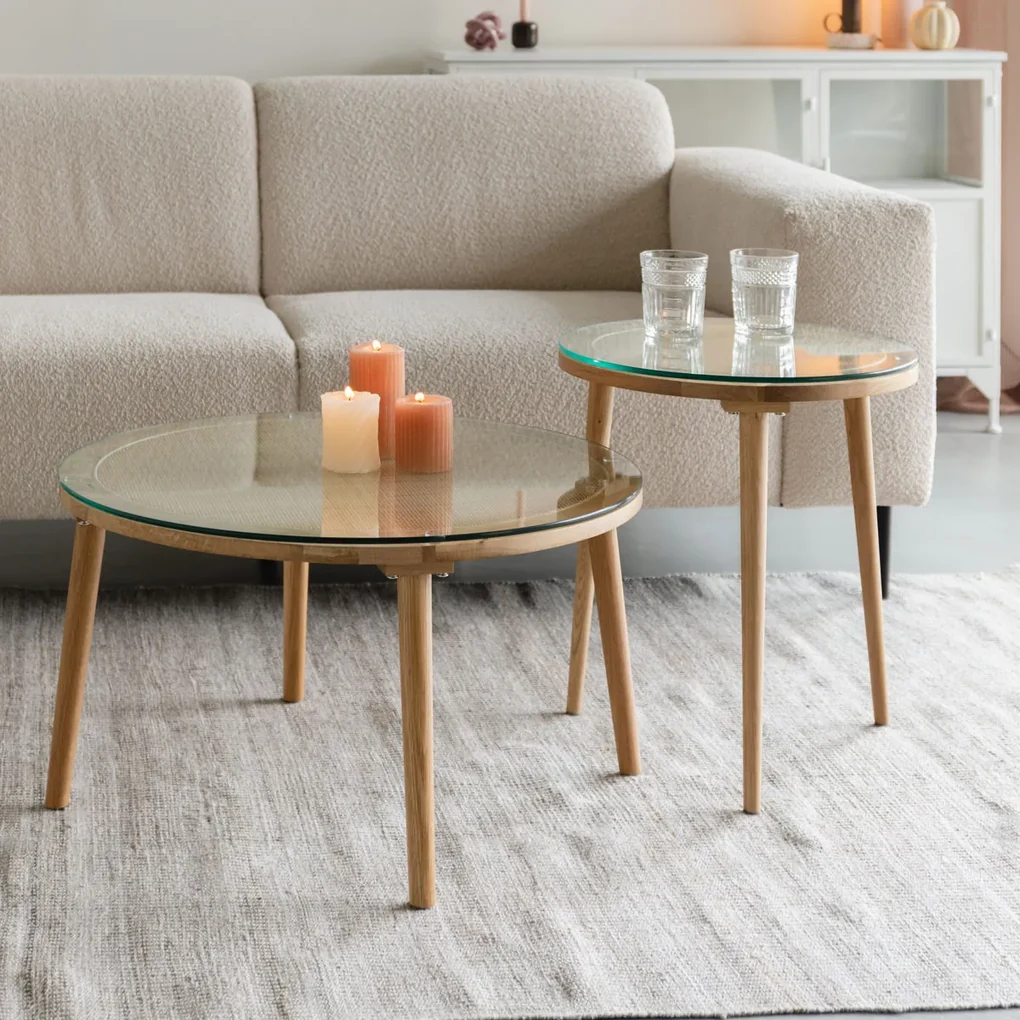 Ronde Salontafel Rotan Met Glasplaat - 70 X 70cm. | BIANO