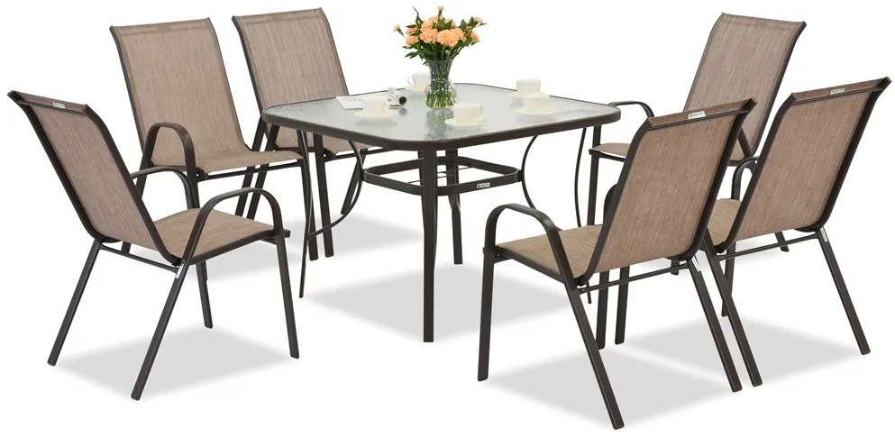 Tuinmeubelset Modena bruin voor 6 personen met vierkante tafel Garden Point