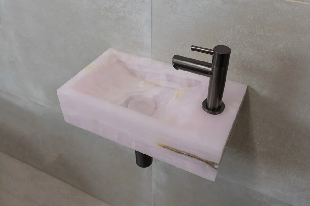Saniclear Pink Onyx fonteinset met rechte kraan in gunmetal