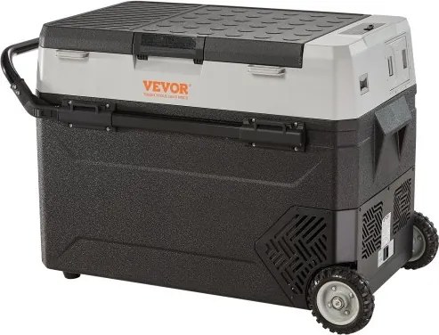VEVOR Campingkoelkast 53L, verrijdbare elektrische vriesbox 12/24V, 2-in-1 dubbele zone, autokoelkastcompressor voor verwarmen en koelen 60W, draagbaar met handvat, voor boot, vrachtwagen, camper, grijs