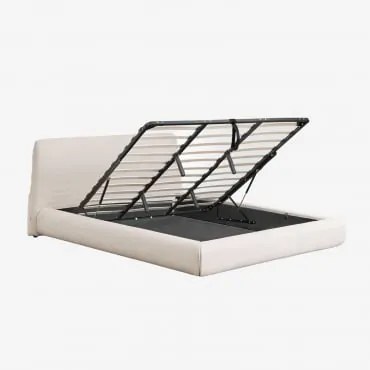 Bed Met Opklapbare Gestoffeerde Boxspring Norena Stof Crème Beige & 180 X 200 Cm - Sklum