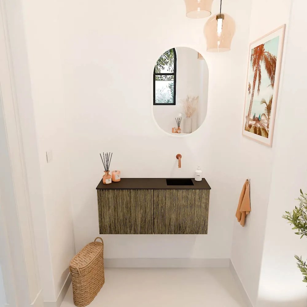 Mondiaz Joya 90cm toiletmeubel dusk met wastafel faye rechts zonder kraangat urban