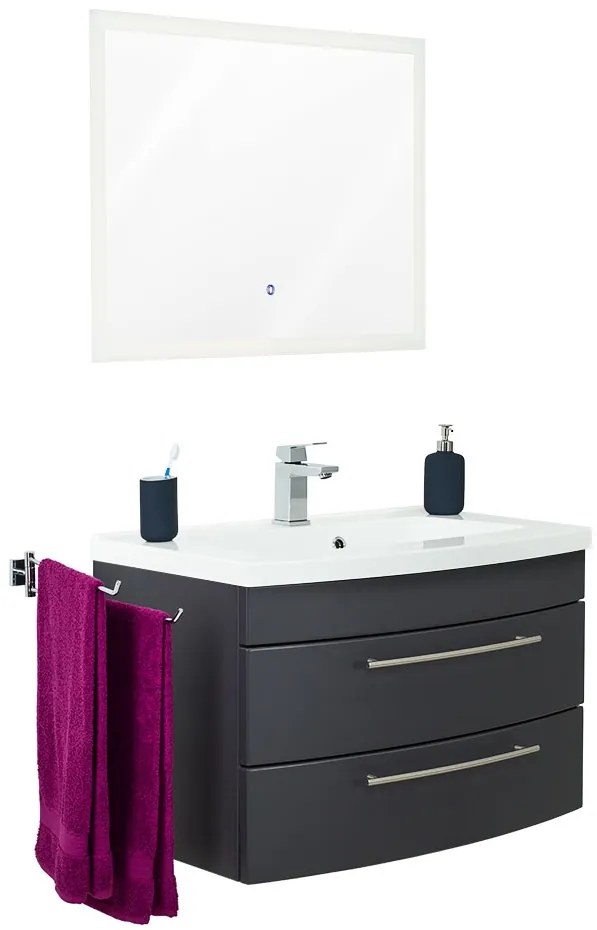 Saniclear Bella halfrond badmeubel 80cm met LED spiegel antraciet