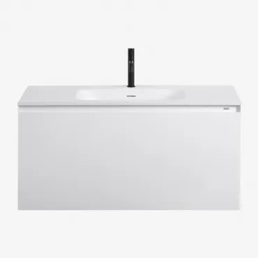 Macrae Zwevend Houten Badkamermeubelset Met Geïntegreerde Wastafel Wit & Spiegelloze & Zwart ↑20 Cm Met Overloop - Sklum