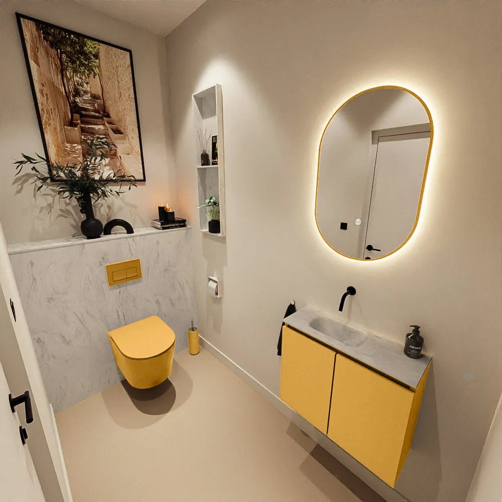 Mondiaz Ture DLux toiletmeubel 60cm ocher met wastafel opalo links zonder kraangat