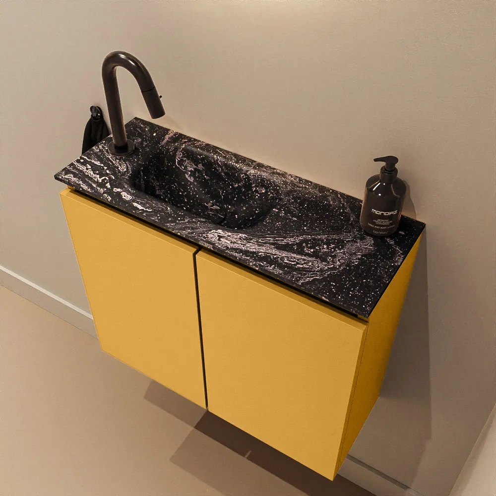 Mondiaz Ture DLux toiletmeubel 60cm ocher met wastafel lava links met kraangat