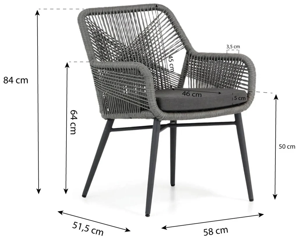 Tuinset 4 personen 180 cm Rope Grijs Lifestyle Garden Furniture Advance/Sophia