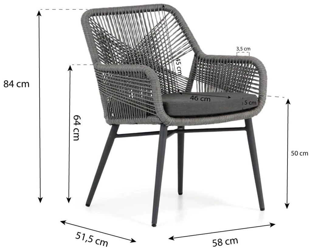 Tuinset 6 personen 230 cm Rope Grijs Lifestyle Garden Furniture Advance/Veneto
