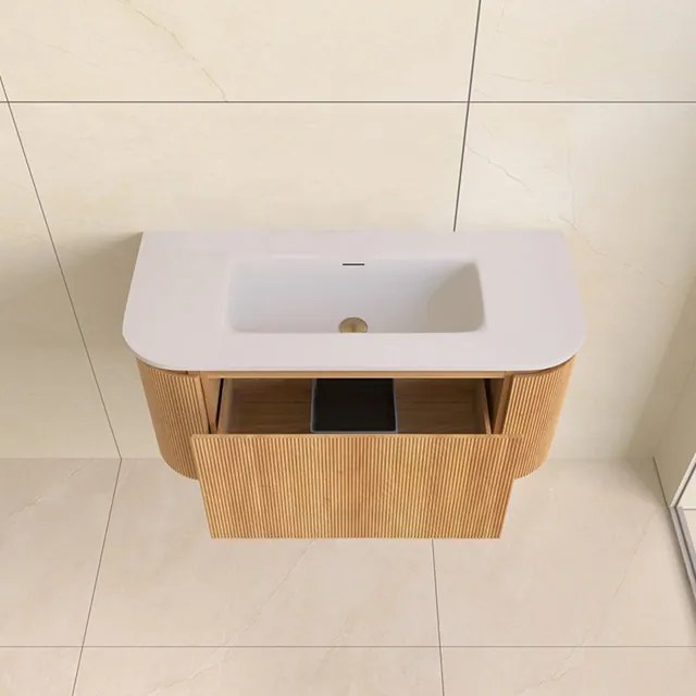 Lambini Designs Eleganza rond badmeubel 100cm acacia met ribbelfront en wastafel zonder kraangat