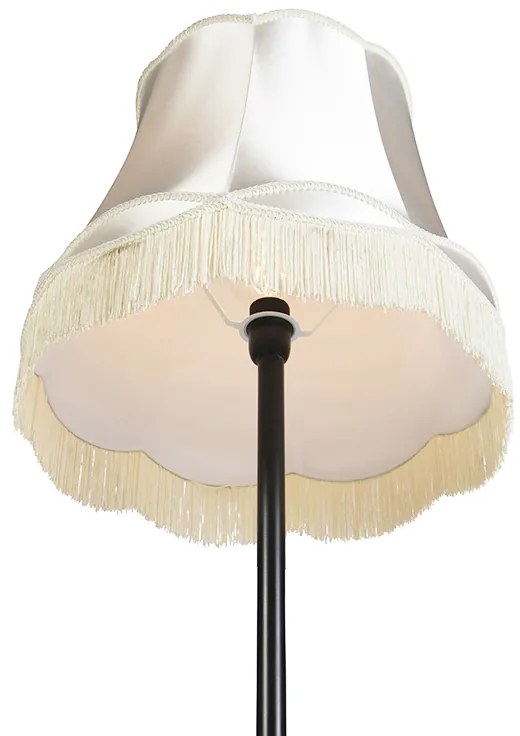 Retro vloerlamp zwart met Granny kap crème 45 cm - Simplo Landelijk / Rustiek E27 cilinder / rond rond Binnenverlichting Lamp