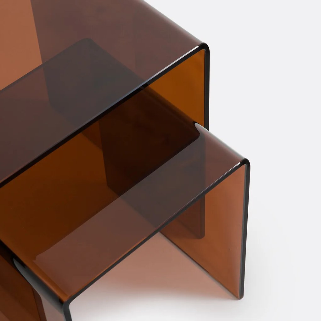Set van 2 nestbare bijzettafeltjes van gehard glas, Joan