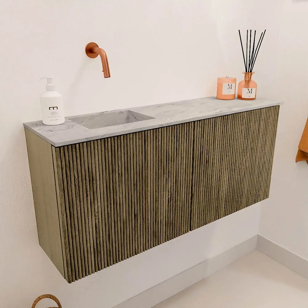 Mondiaz Joya DLux 90cm toiletmeubel dusk met wastafel faye links zonder kraangat glace