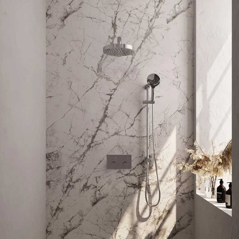 Brauer Stripe inbouw regendouche met 25cm hoofddouche, rechte muurarm, 3 standen handdouche en glijstang set 34 chroom