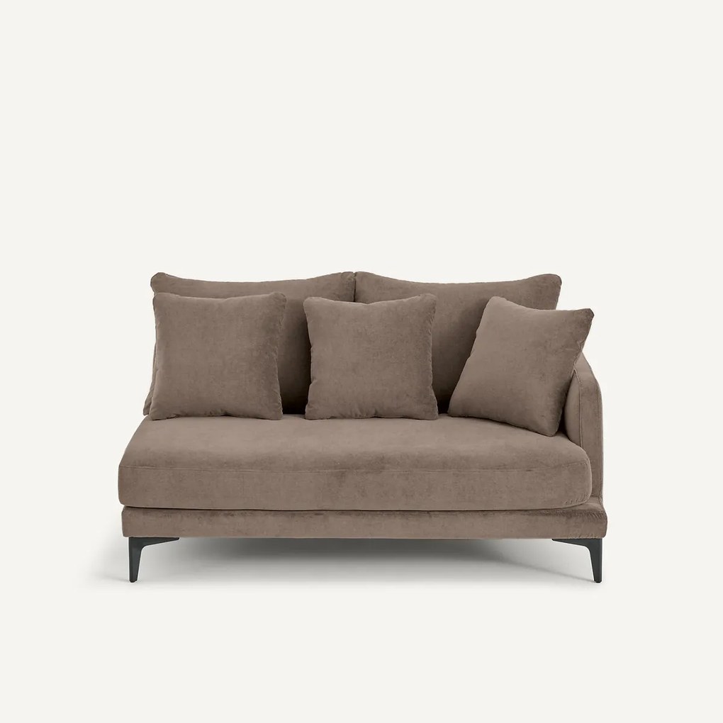 Halve bank in stone-kleurig fluweel, 2-zit, MODERNISTE