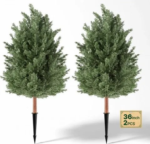 VEVOR Kunstplant 2 stuks. Kunstmatige cederboom met grondpen 914 mm, decoratieve plant voor woonkamer, balkon, kantoor, veranda, tuin, UV-bestendig, cederplanten gemaakt van PE, levensecht, binnen en buiten