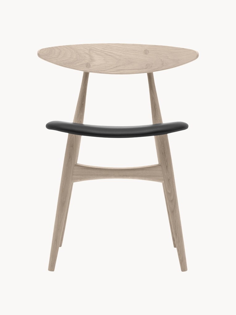Houten stoel CH33P met lederen zitvlak