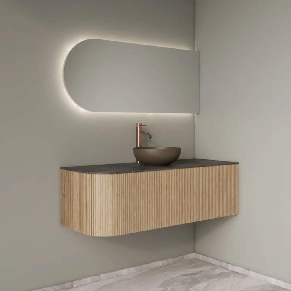 Gliss Design Alluro badmeubel ribbelfront met ronding links 120cm mist en zwart leisteen toppaneel