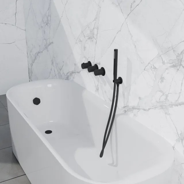 Fortifura Nebbio Badcombinatie-set - thermostaatkraan - wandaansluitbocht met handdouchehouder - gladde doucheslang - staaf handdouche - badvulcombinatie - mat zwart SW1183065 SW1183076 SW1183078 SW542644 SW706210 SW