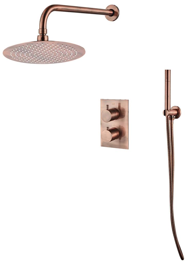 Saniclear Copper inbouw regendouche met wandarm en 20cm hoofddouche geborsteld koper