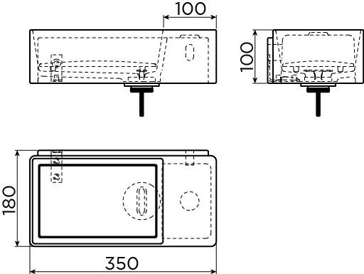 Clou New Flush 3 fontein solid surface 35cm met afvoerplaat rechts wit mat
