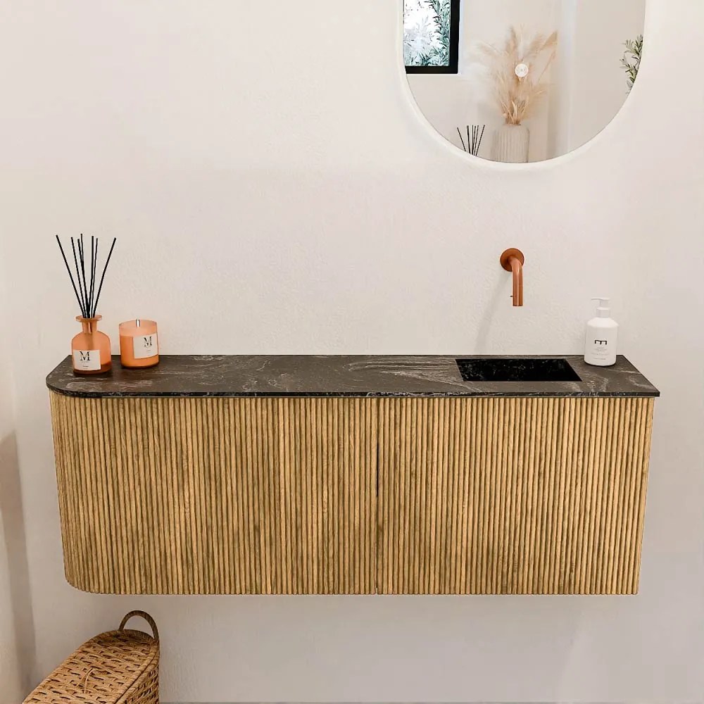 Mondiaz Joya DLux 110cm toiletmeubel ronding links oak met wastafel faye rechts zonder kraangat lava