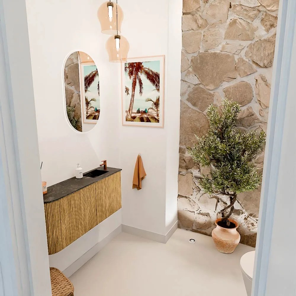 Mondiaz Joya DLux 90cm toiletmeubel ronding links oak met wastafel faye rechts 1 kraangat lava