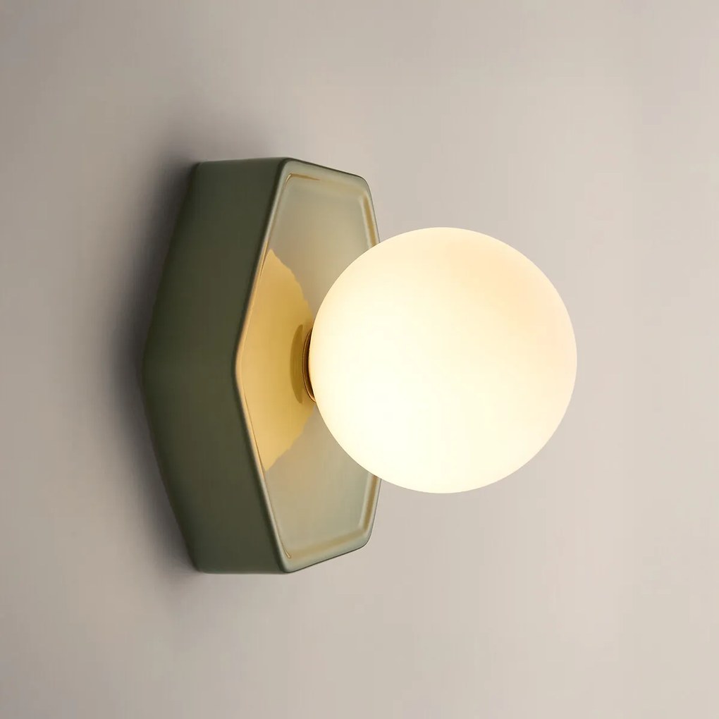 Wand- of plafondlamp, zeshoekig, keramiek en opaline glas, HOLI