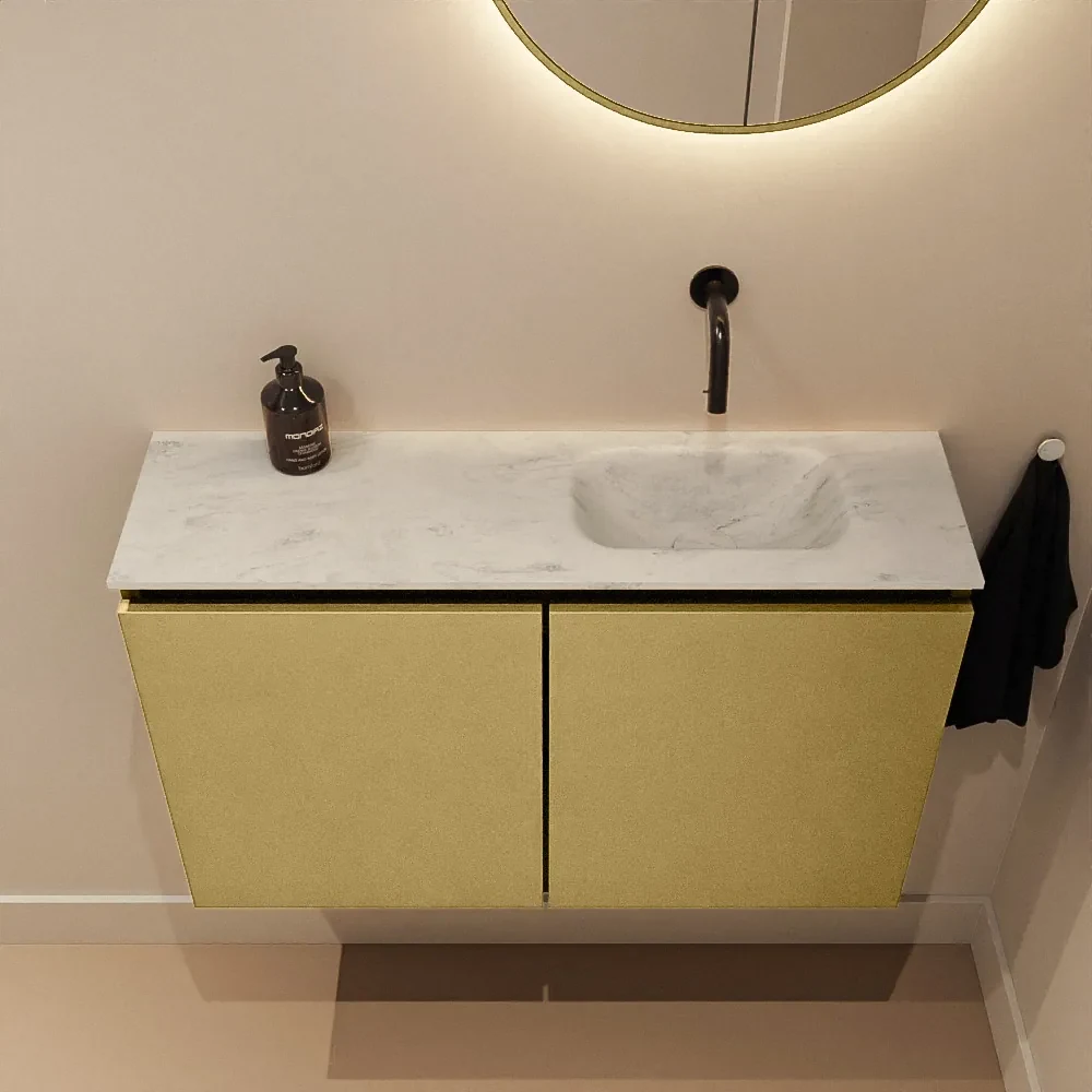 Mondiaz Ture DLux toiletmeubel 80cm oro met wastafel opalo rechts zonder kraangat