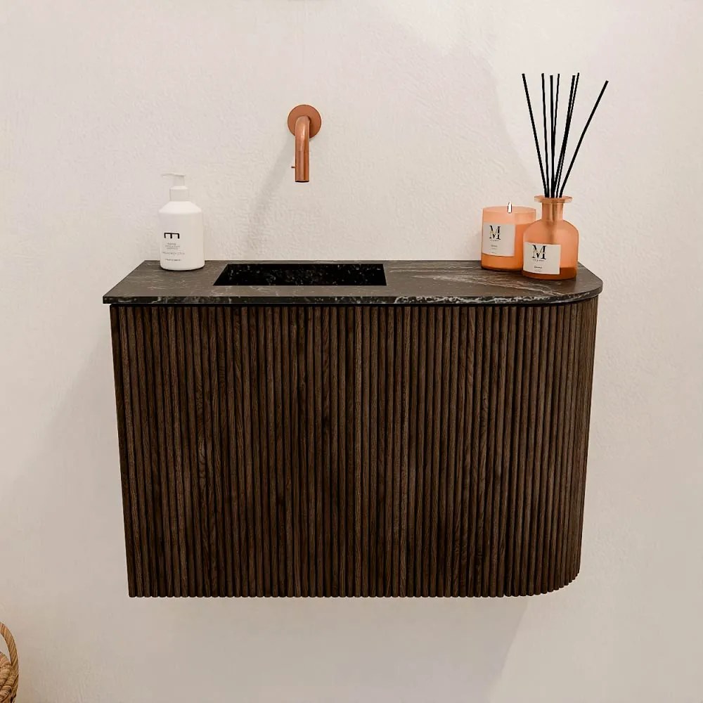 Mondiaz Joya DLux 60cm toiletmeubel ronding rechts walnut met wastafel faye links zonder kraangat lava