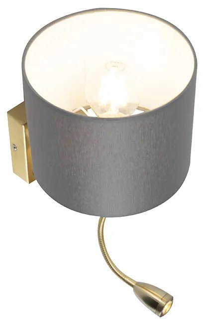 Art deco wandlamp goud met USB en grijze kap - Brescia