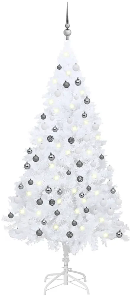 vidaXL Kunstkerstboom met LED's en kerstballen 150 cm PVC wit