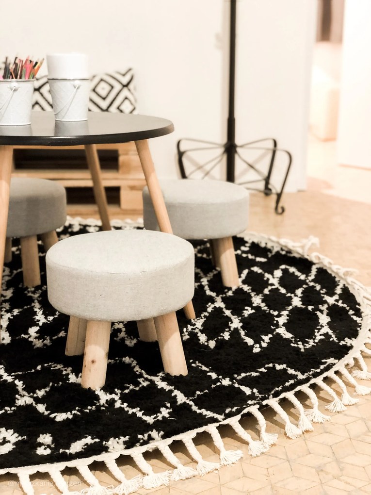 Tapijt BERBER ETHNIC G3802 ROND zwart / witrand ,  Barber , marokkaanse shaggy