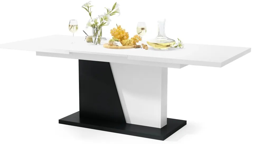 NOBLE NOIR Wit mat/Zwart mat – uitschuifbare tafel tot 218 cm, voor 8, 10 personen.