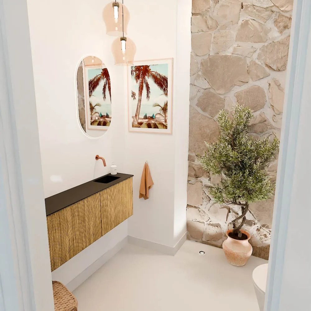 Mondiaz Joya 110cm toiletmeubel ronding links oak met wastafel faye rechts zonder kraangat urban