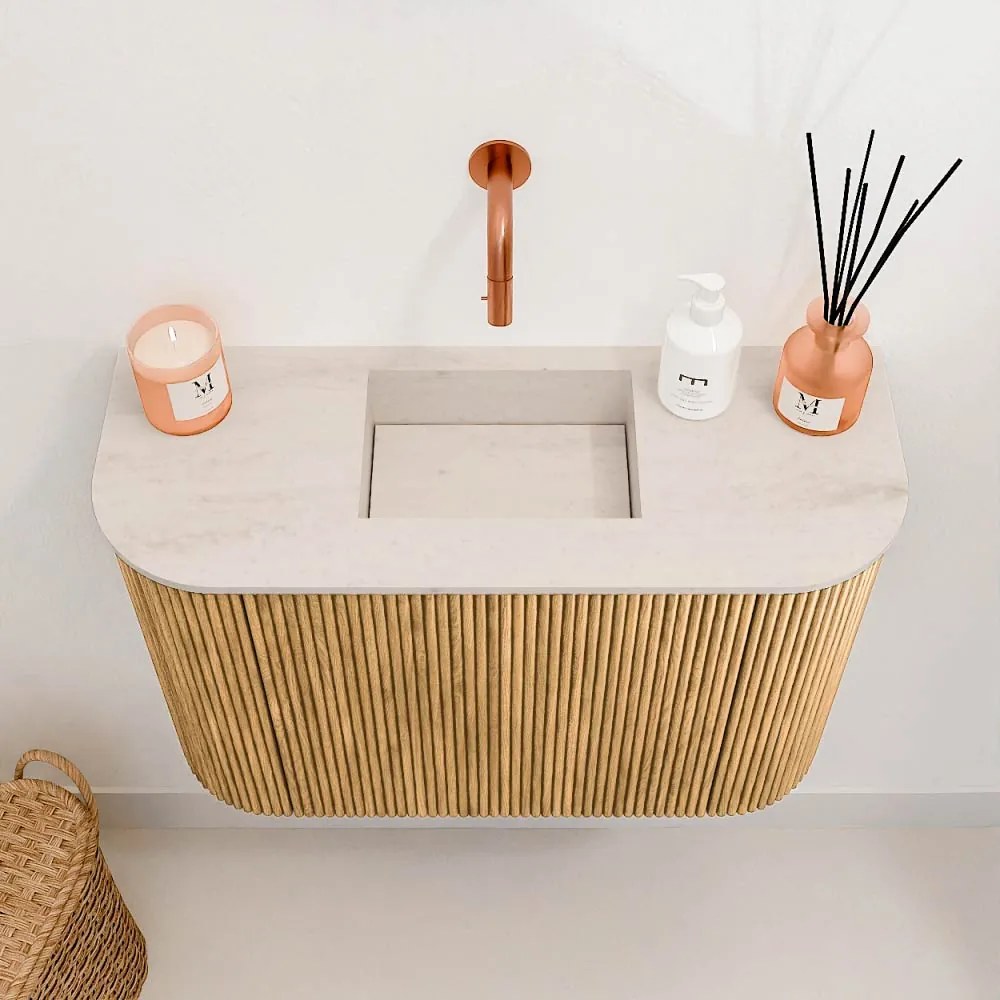Mondiaz Joya DLux 65cm toiletmeubel ronding links/rechts oak met wastafel faye midden zonder kraangat meli