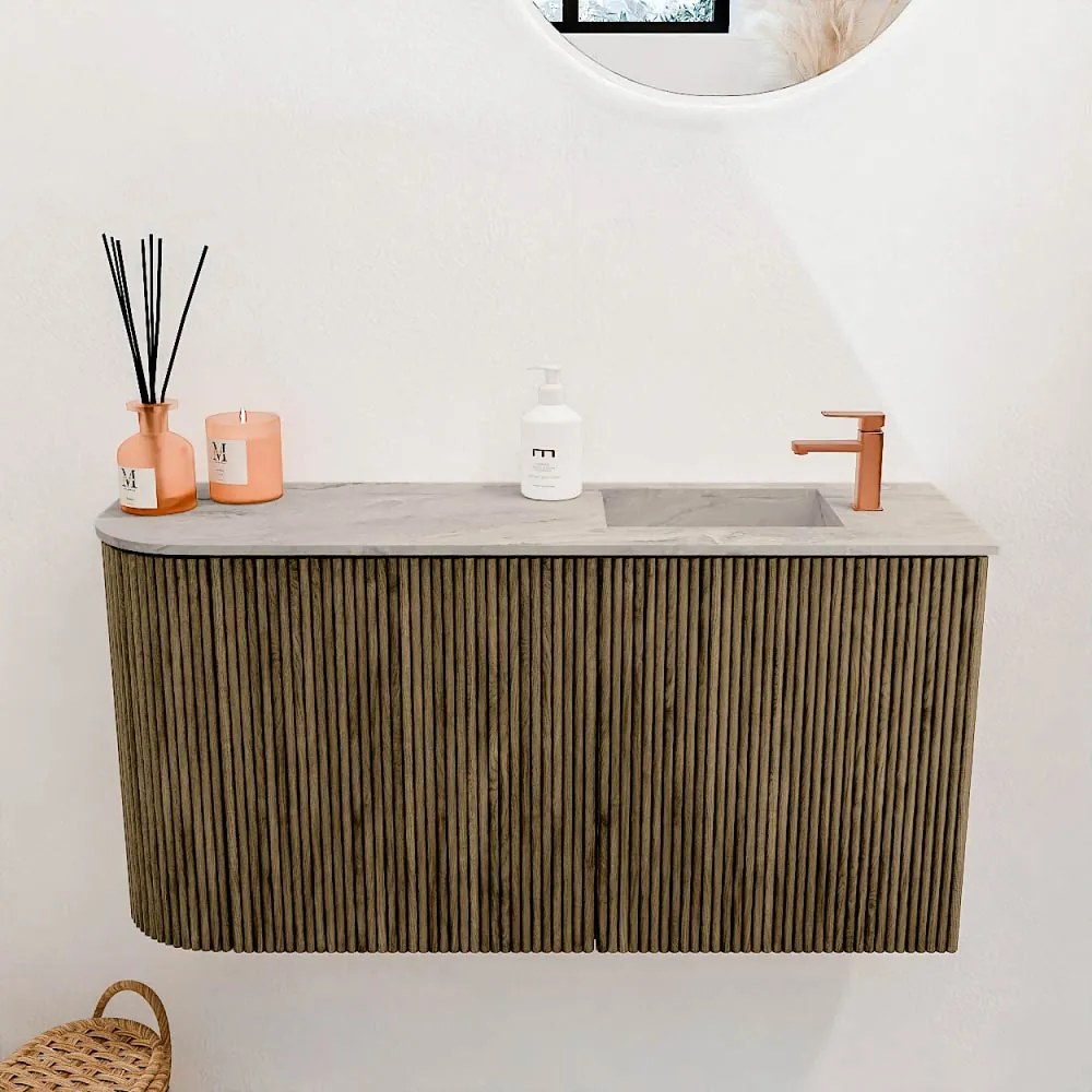 Mondiaz Joya DLux 80cm toiletmeubel ronding links dusk met wastafel faye rechts 1 kraangat glace