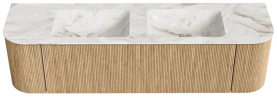Mondiaz Kurve-dlux 170cm badmeubel ronding links/rechts oak met 1 lade en 2 deuren en wastafel leaf dubbel zonder kraangat frappe