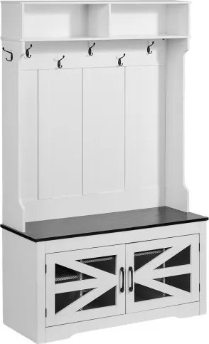 VEVOR Houten Kapstok met Bank &amp; Schoenenrek, Witte Kapstok met Verstelbare Planken &amp; 7 Haken &amp; 4 Laden &amp; USB-Lichtstrip, voor Hal