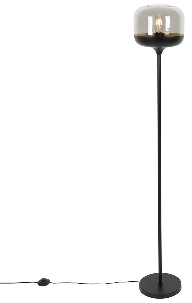Design vloerlamp zwart met goud en smoke glas - Kyan