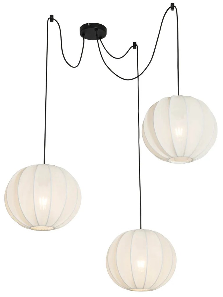 Stoffen Design hanglamp wit zijden 30 cm 3-lichts - Plu Design E27 bol / globe / rond Binnenverlichting Lamp