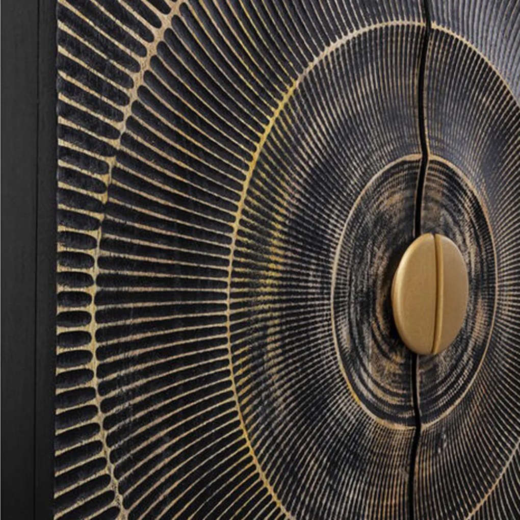 Unieke Kast Zwart Hout Met Goud - 76x30x140cm.