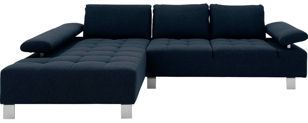 Goossens  blauw, stof, 2,5-zits, modern design met chaise longue links