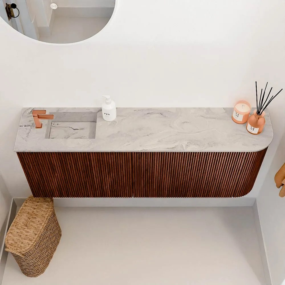Mondiaz Joya DLux 110cm toiletmeubel ronding rechts ruby met wastafel faye links 1 kraangat glace